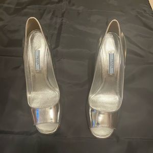 Silver Prada pumps